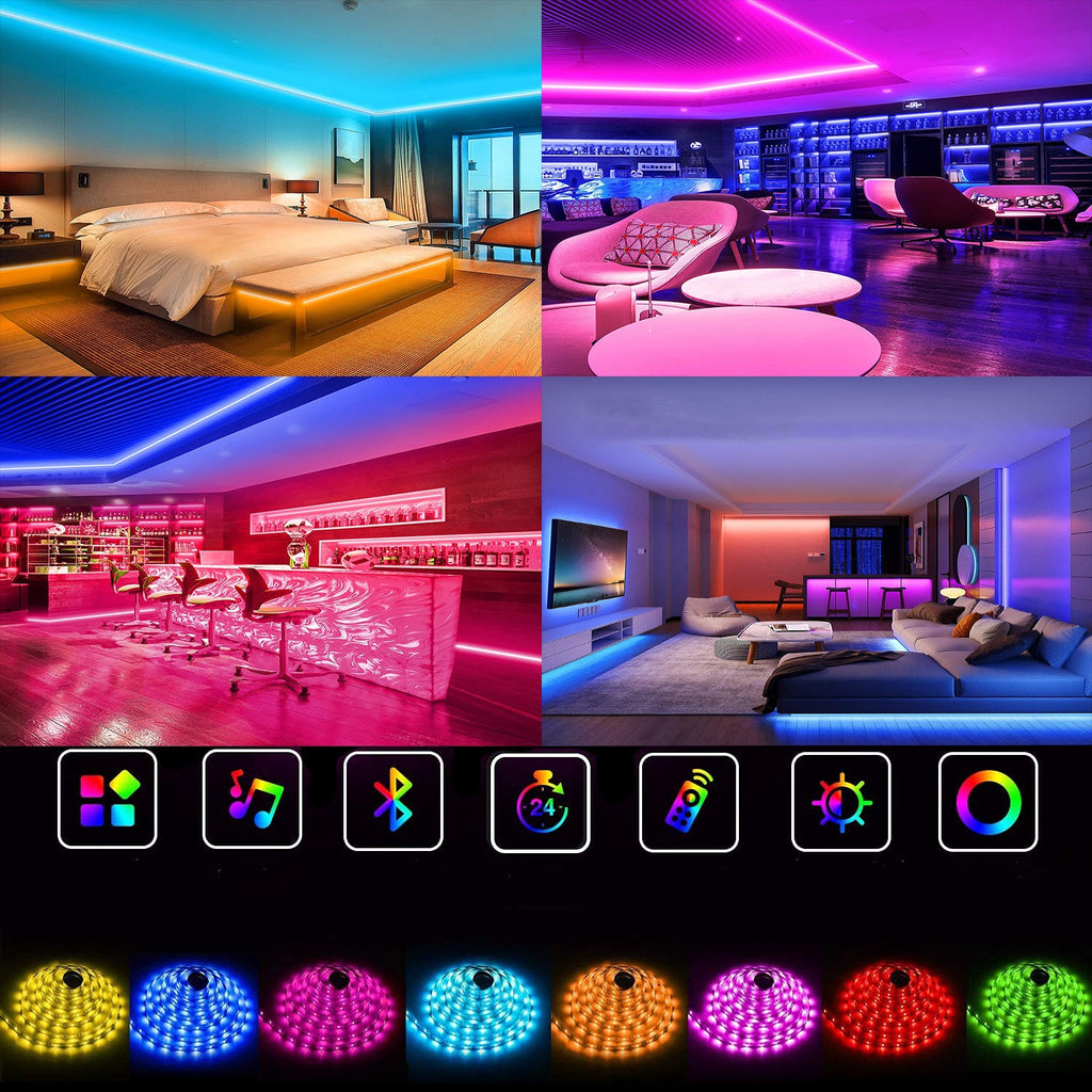 LED Music Sync Light Strip Set, 7 Color RGB Strips, 24V Dimmable ...