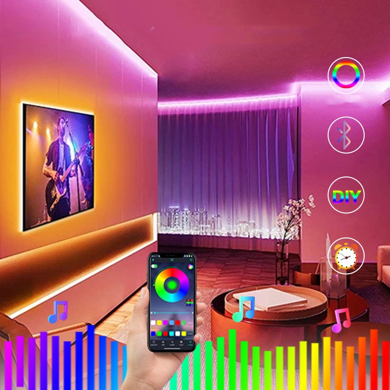 LED Music Sync Light Strip Set, 7 Color RGB Strips, 24V Dimmable ...